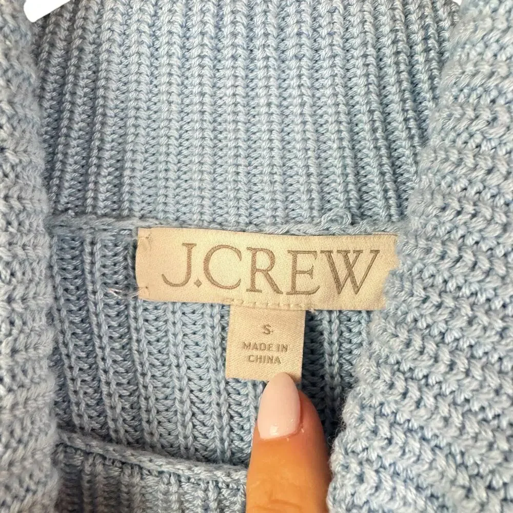 J. Crew Blue Cotton Cashmere Blend Chunky Ribbed Turtleneck Fisherman Sweater
